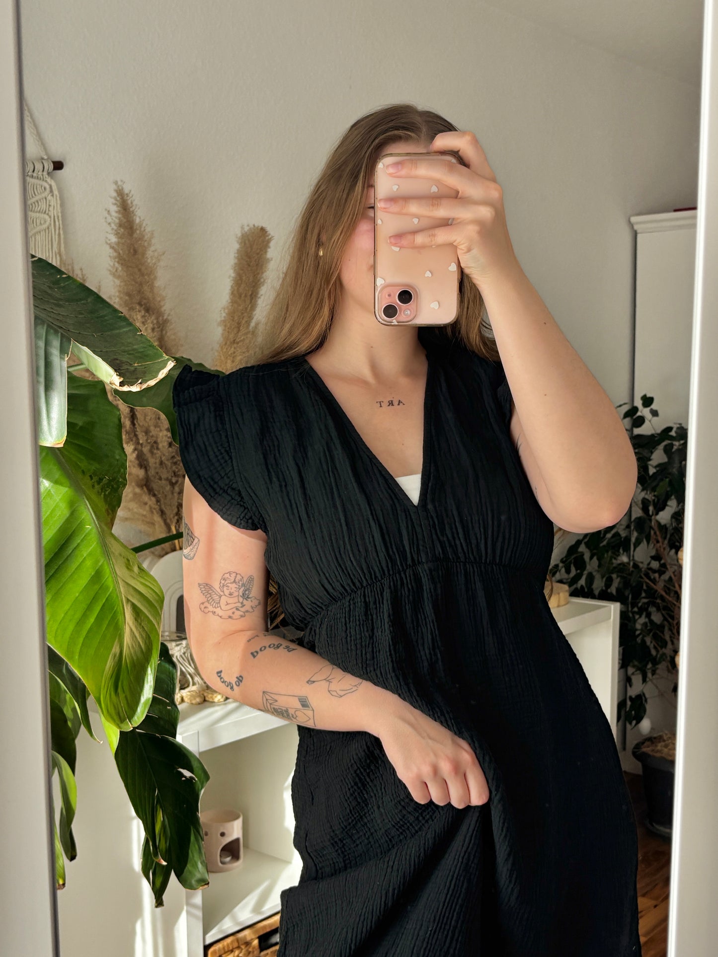 Maxidress kurzarm boho schwarz