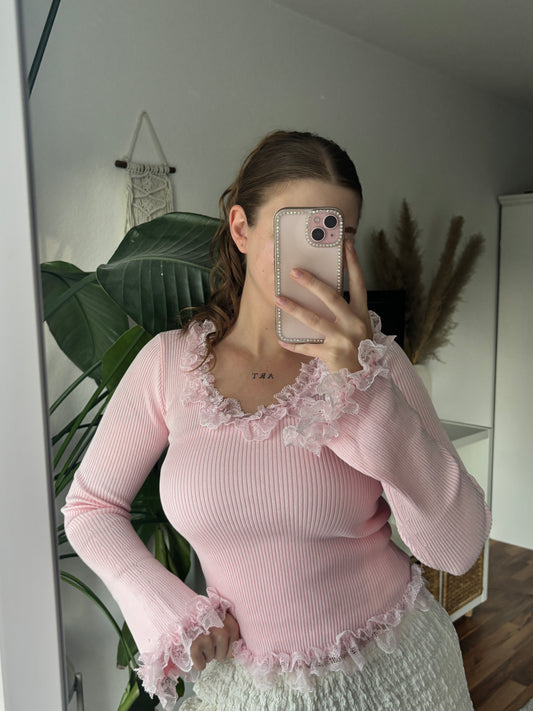 Langarmshirt mit Rüschen - Raily / rosa