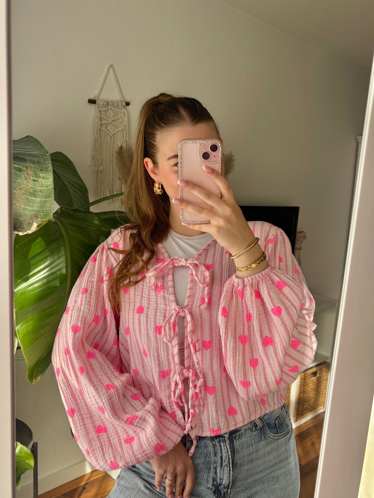 Musselin Bluse Herzi zum Binden - rosa