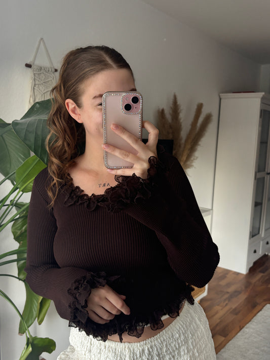 Langarmshirt mit Rüschen - Raily / braun