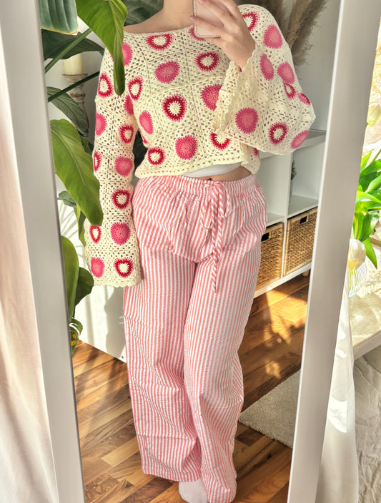 Hose Musselin gestreift - Livia / rosa