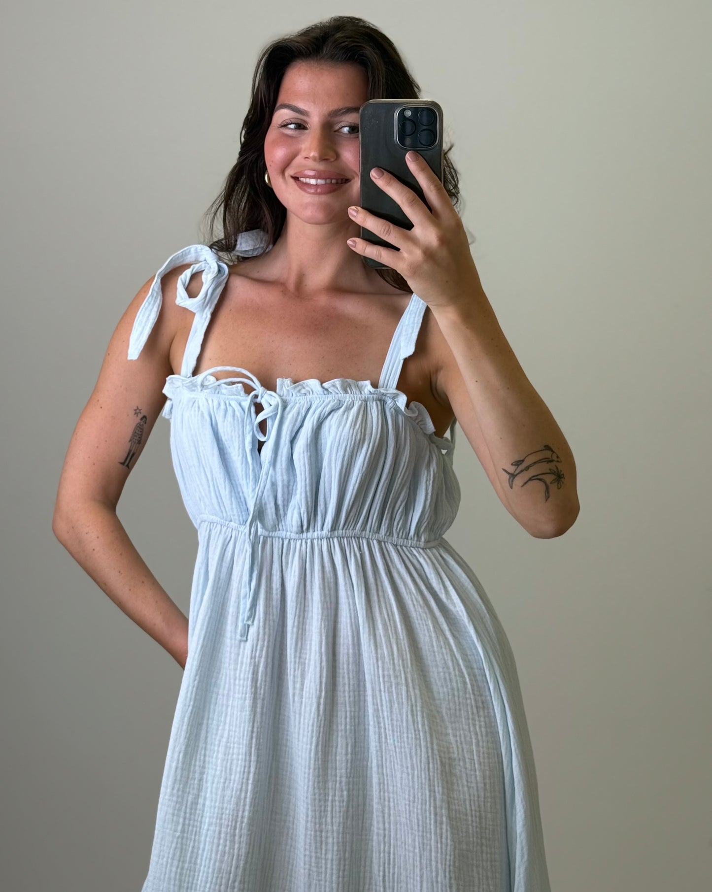 Musselin Maxikleid Paula - blau