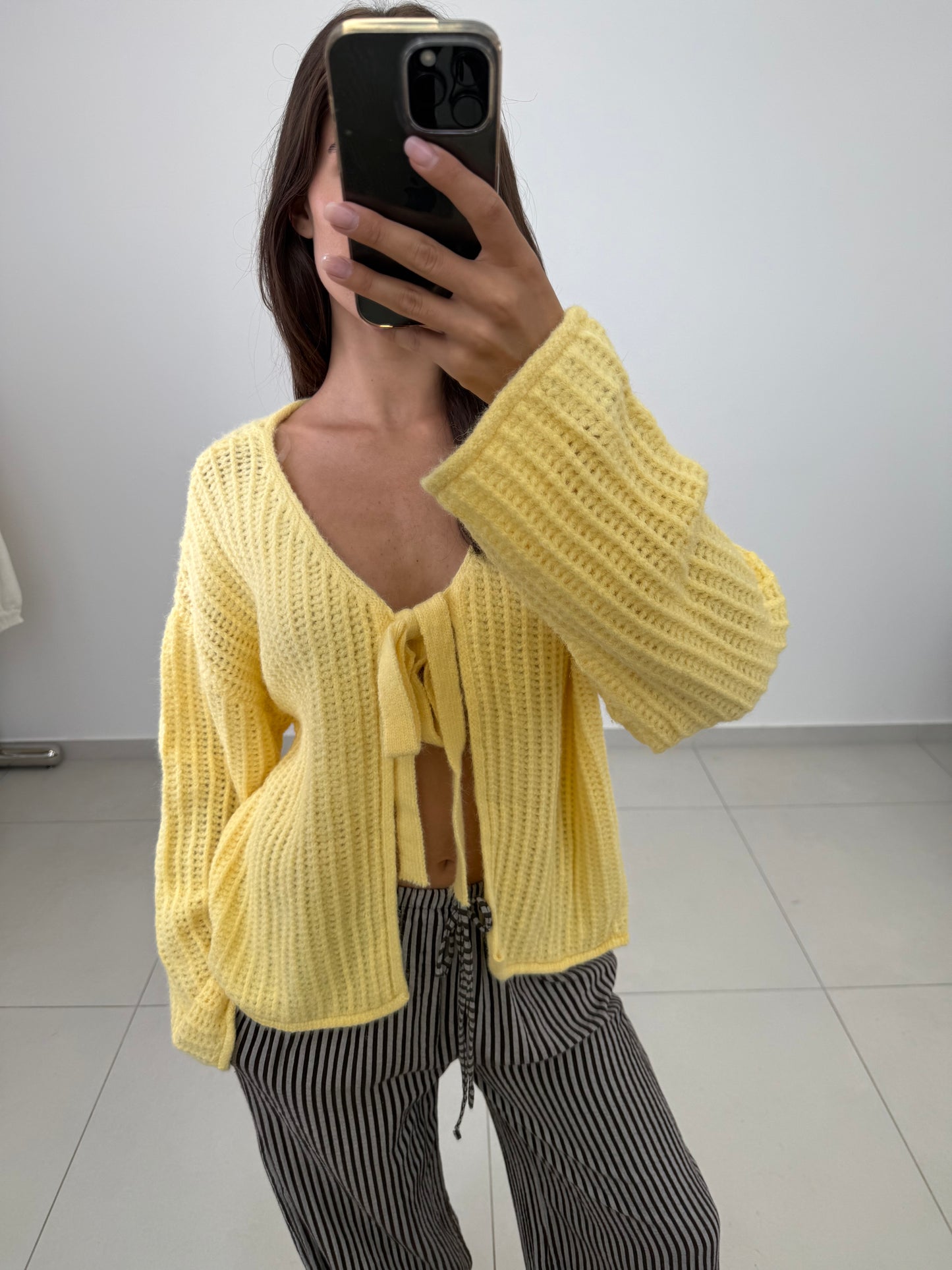 Cardigan zum Binden - Buttercream yellow