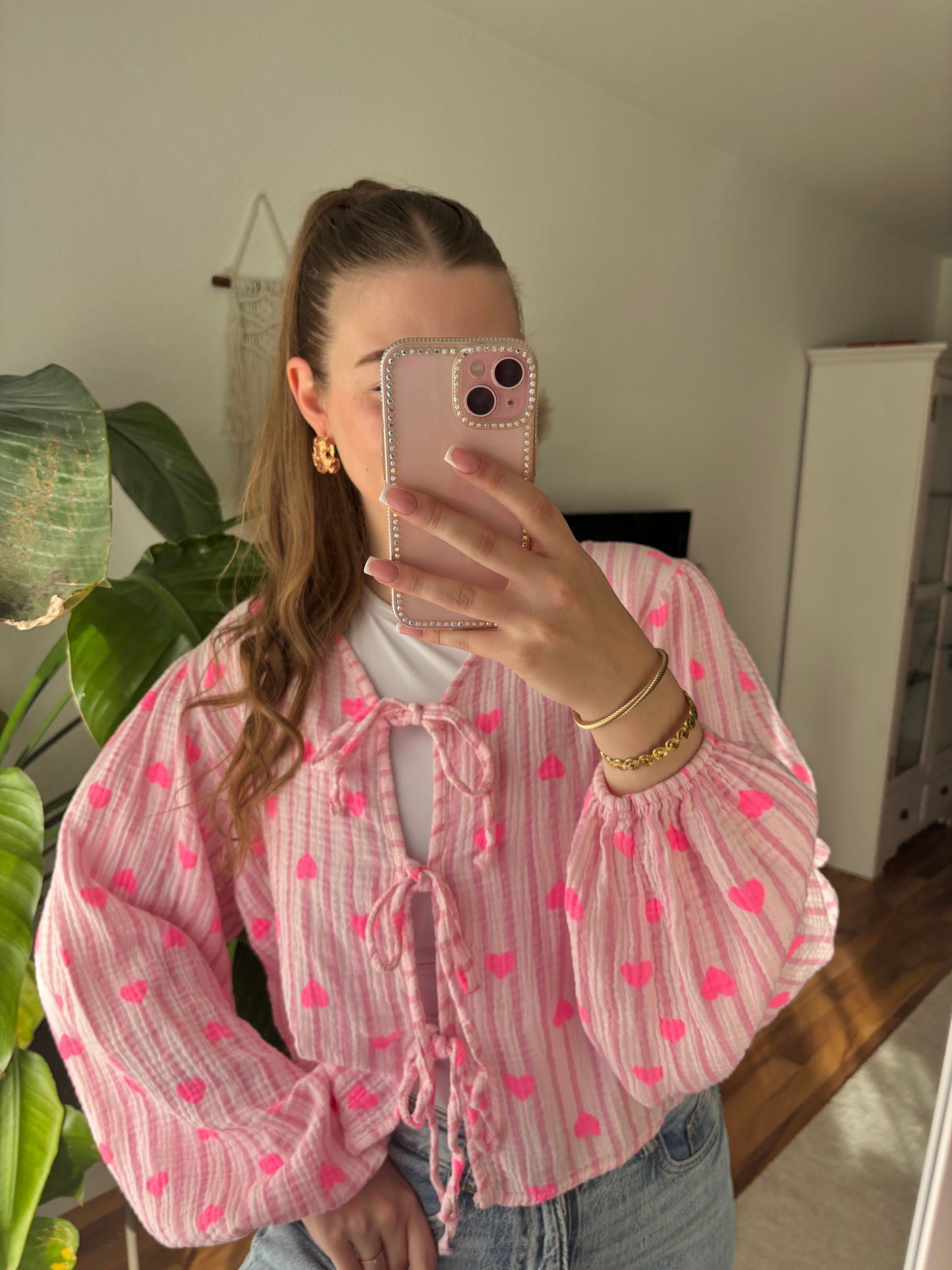 Musselin Bluse Herzi zum Binden - rosa