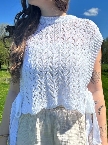 Boho Pullunder Strick - weiß