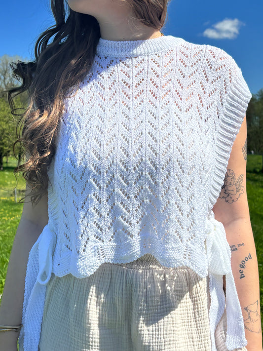 Boho Pullunder Strick - weiß