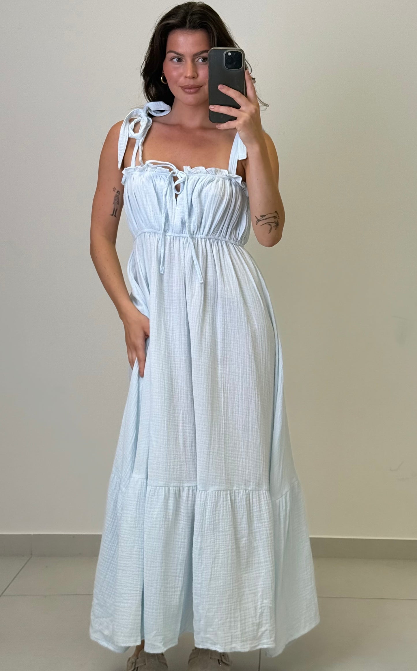 Musselin Maxikleid Paula - blau