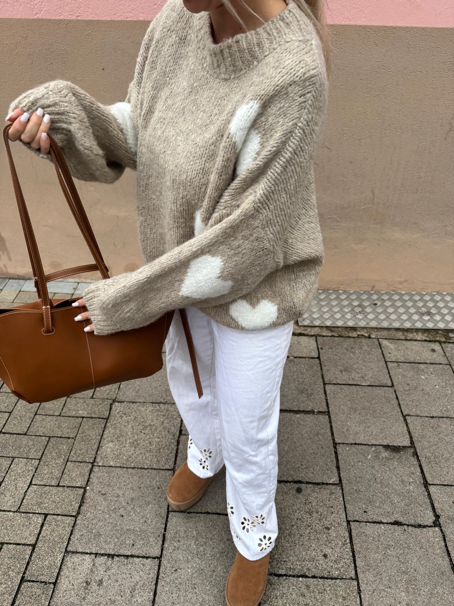Oversize Pullover Herz Paula - Taupe