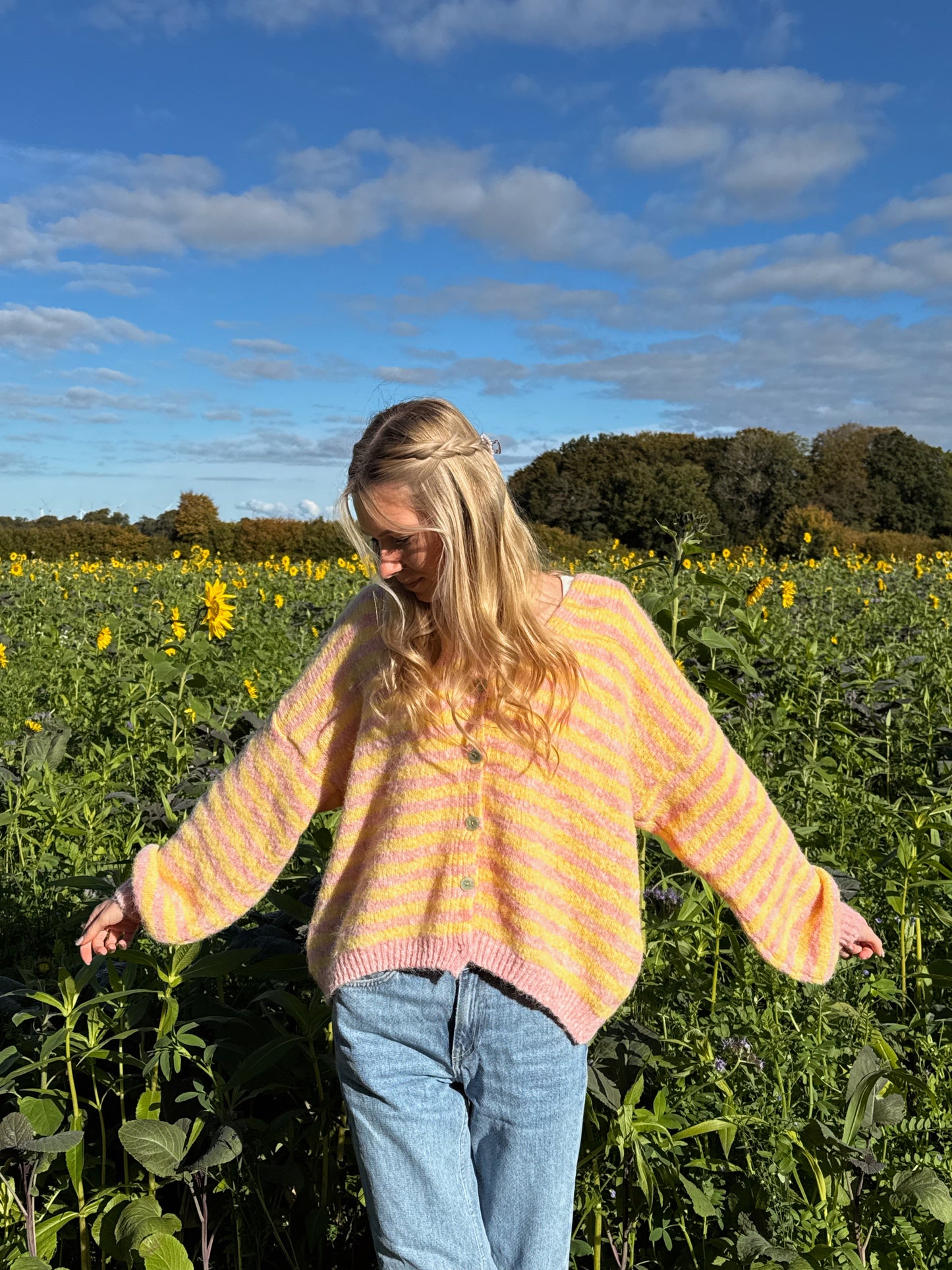 Cardigan Stripe V-Neck Linn - gelb/rosa