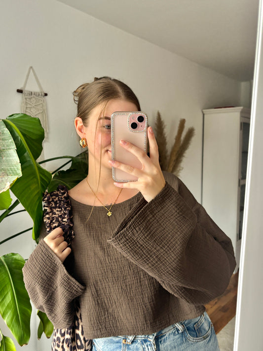 Musselin Bluse „Soft Espresso“