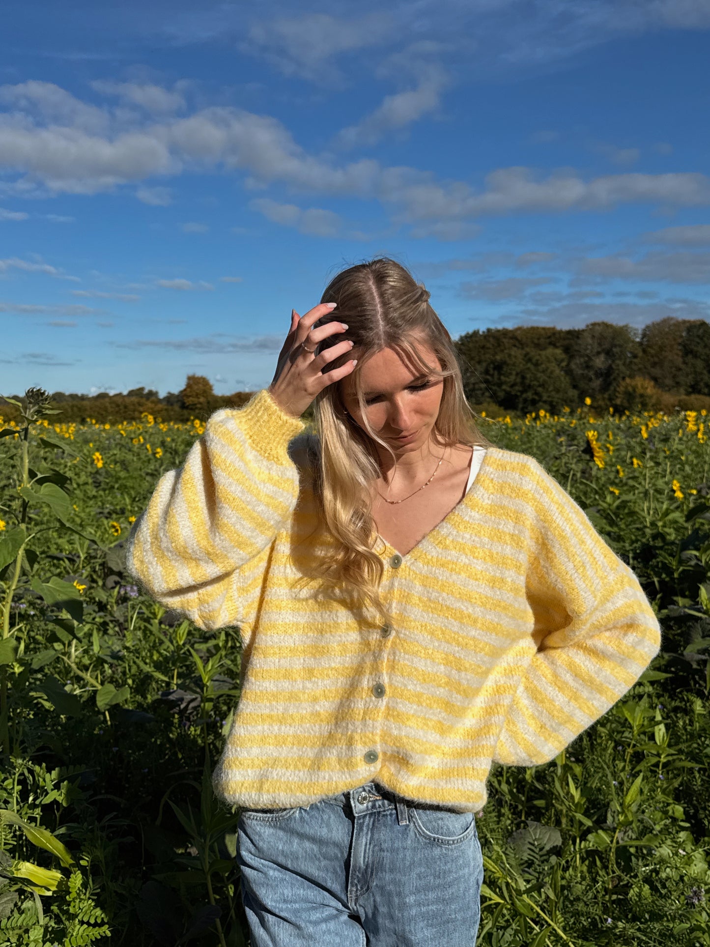 Cardigan Stripe V-Neck Linn - gelb