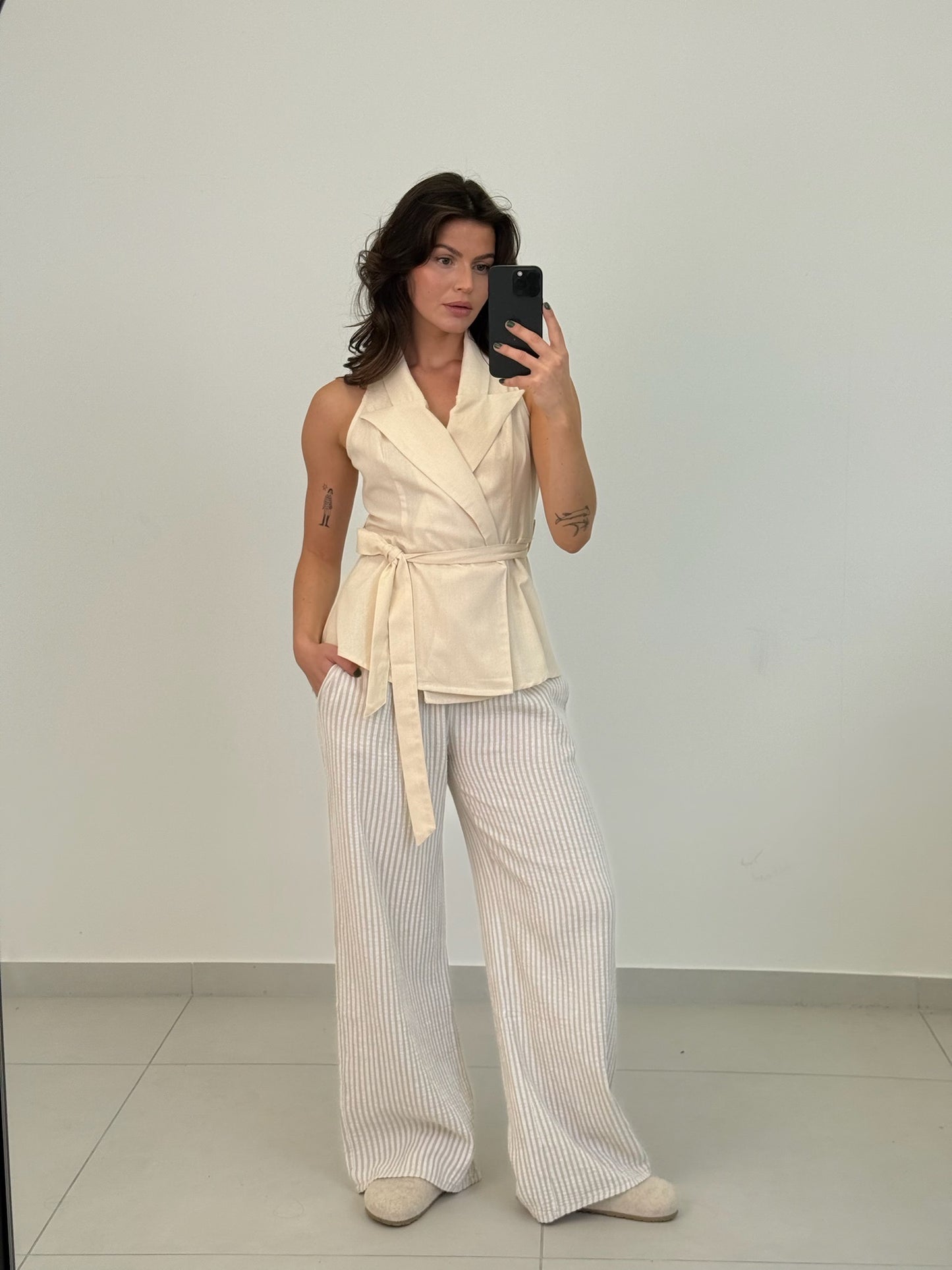 Musselin Hose - tall beige