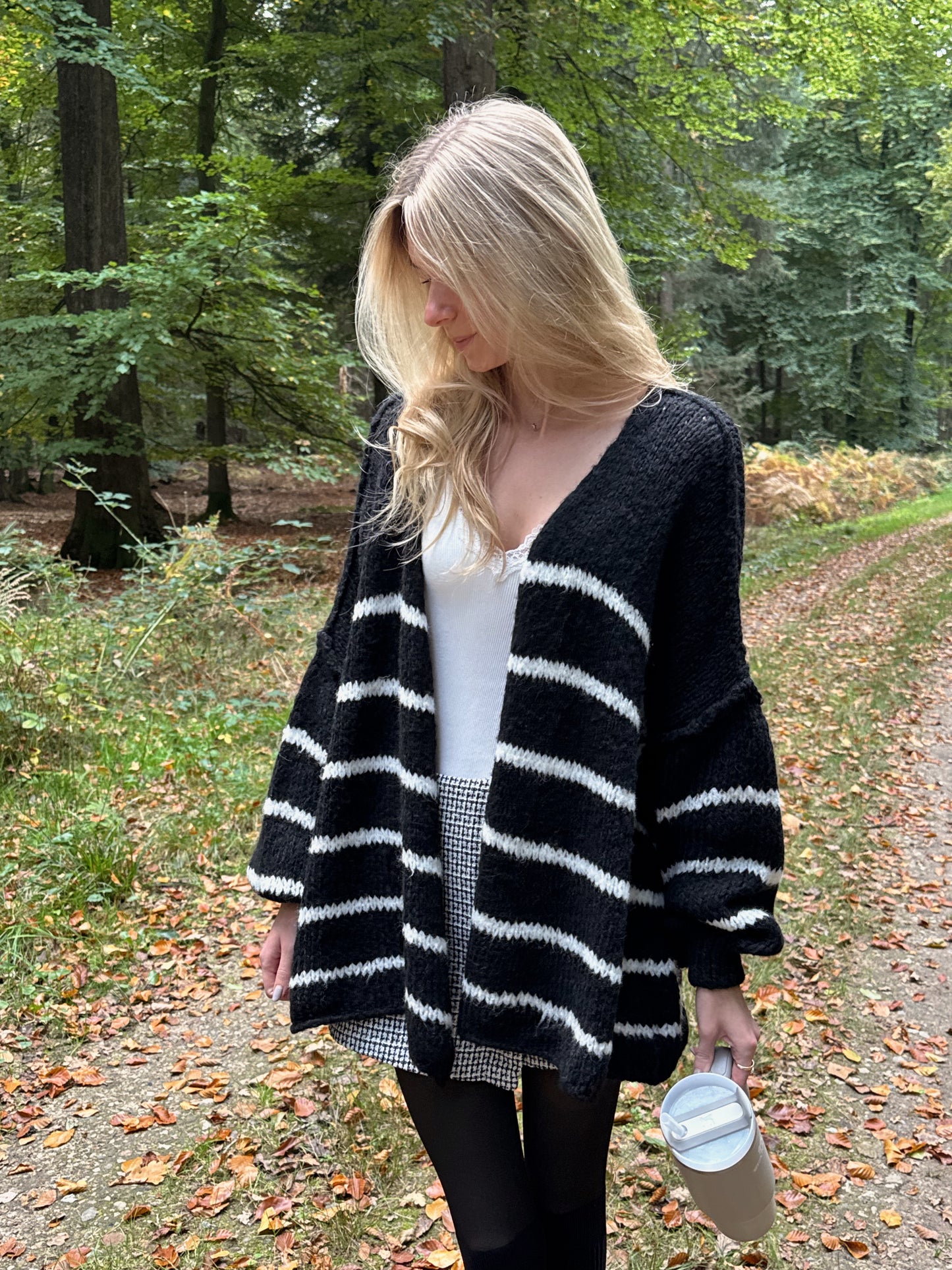 Offener Cardigan Stripe Carla - schwarz