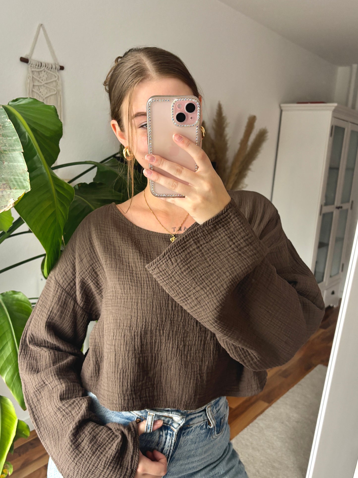 Musselin Bluse „Soft Espresso“