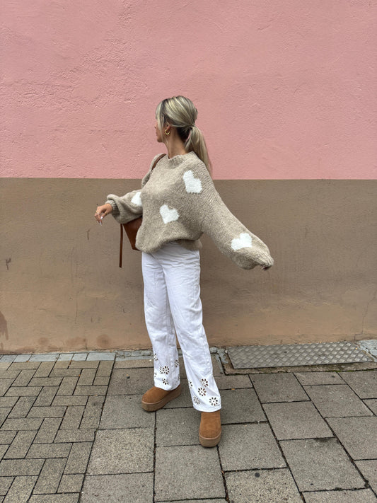Oversize Pullover Herz Paula - Taupe
