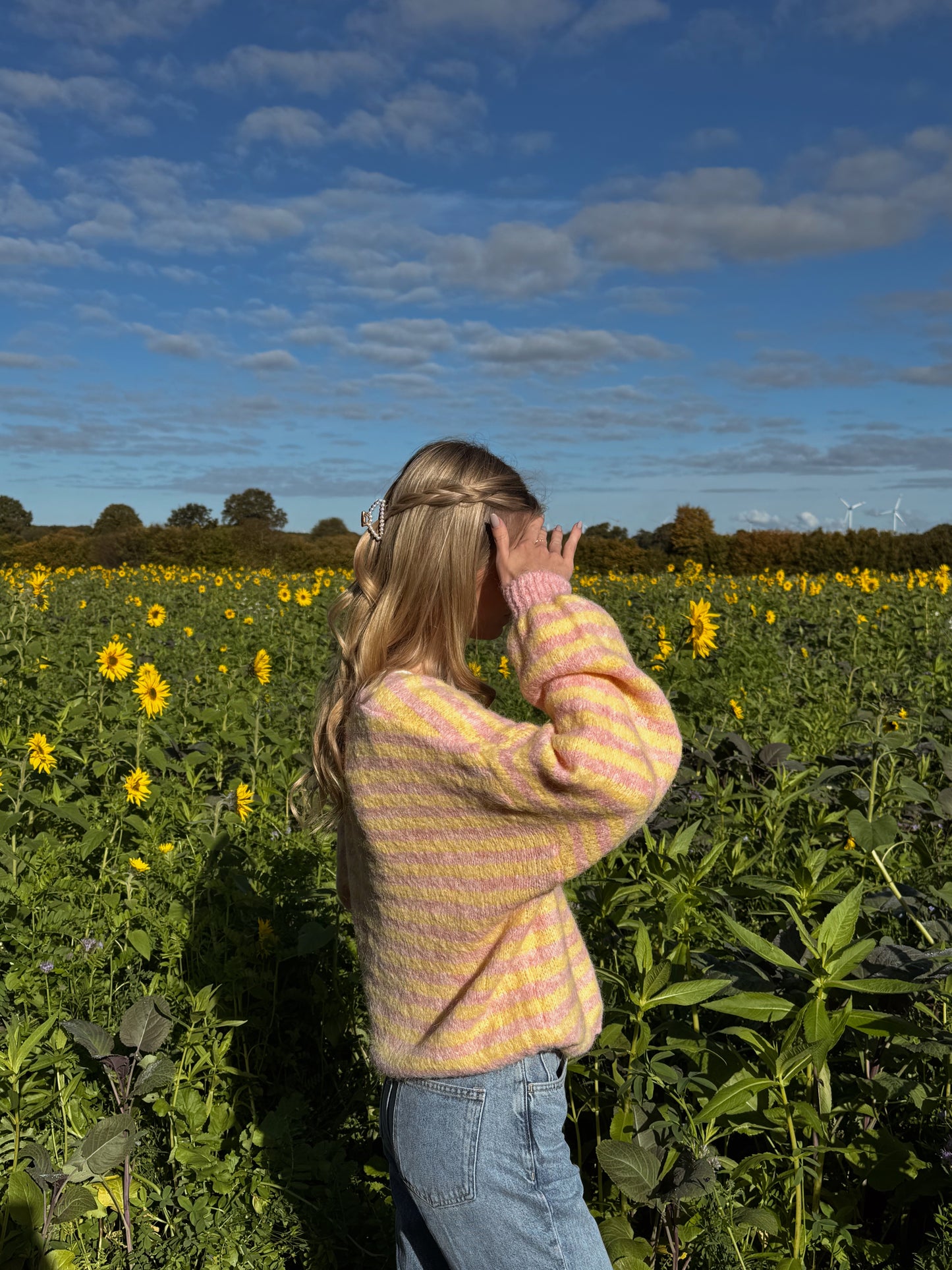 Cardigan Stripe V-Neck Linn - gelb/rosa