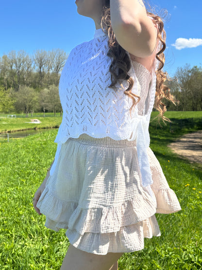 Boho Pullunder Strick - weiß