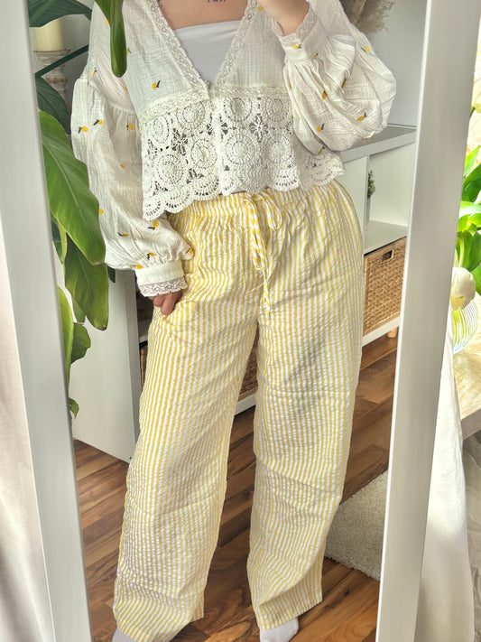 Hose Musselin gestreift - Livia / gelb