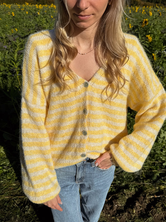 Cardigan Stripe V-Neck Linn - gelb