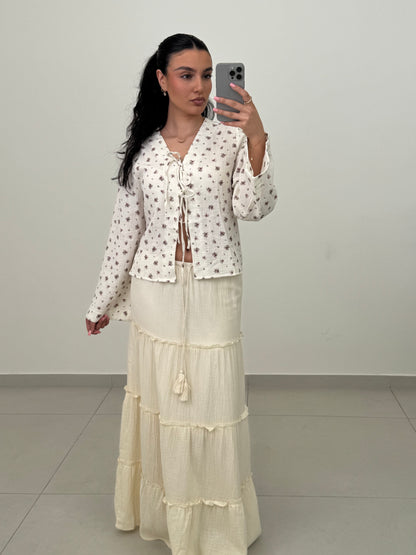 Bluse Musselin langarm zum Schnüren - Flora