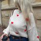 Oversize Pullover Herzchen - Jana / beige/rot