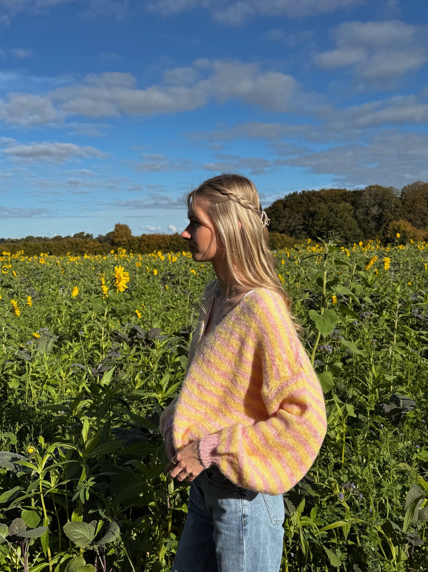 Cardigan Stripe V-Neck Linn - gelb/rosa