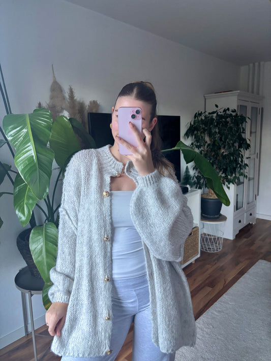 Wolkeweich Cardigan mit goldenen Knöpfen - hellgrau