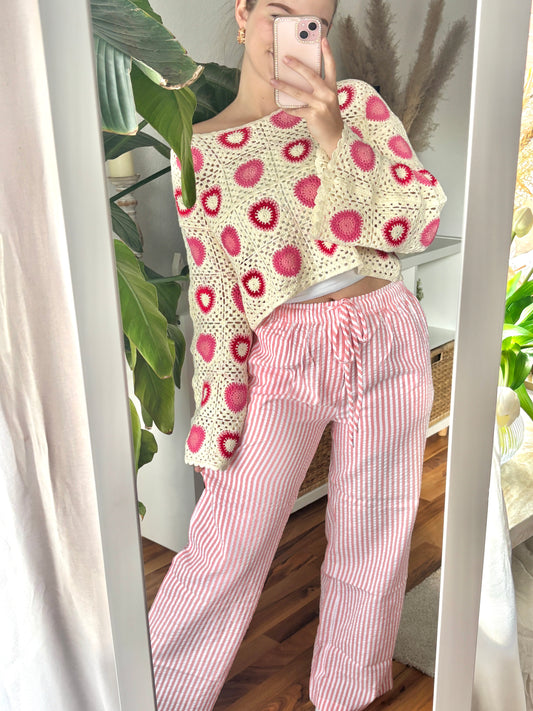 Hose Musselin gestreift - Livia / rosa