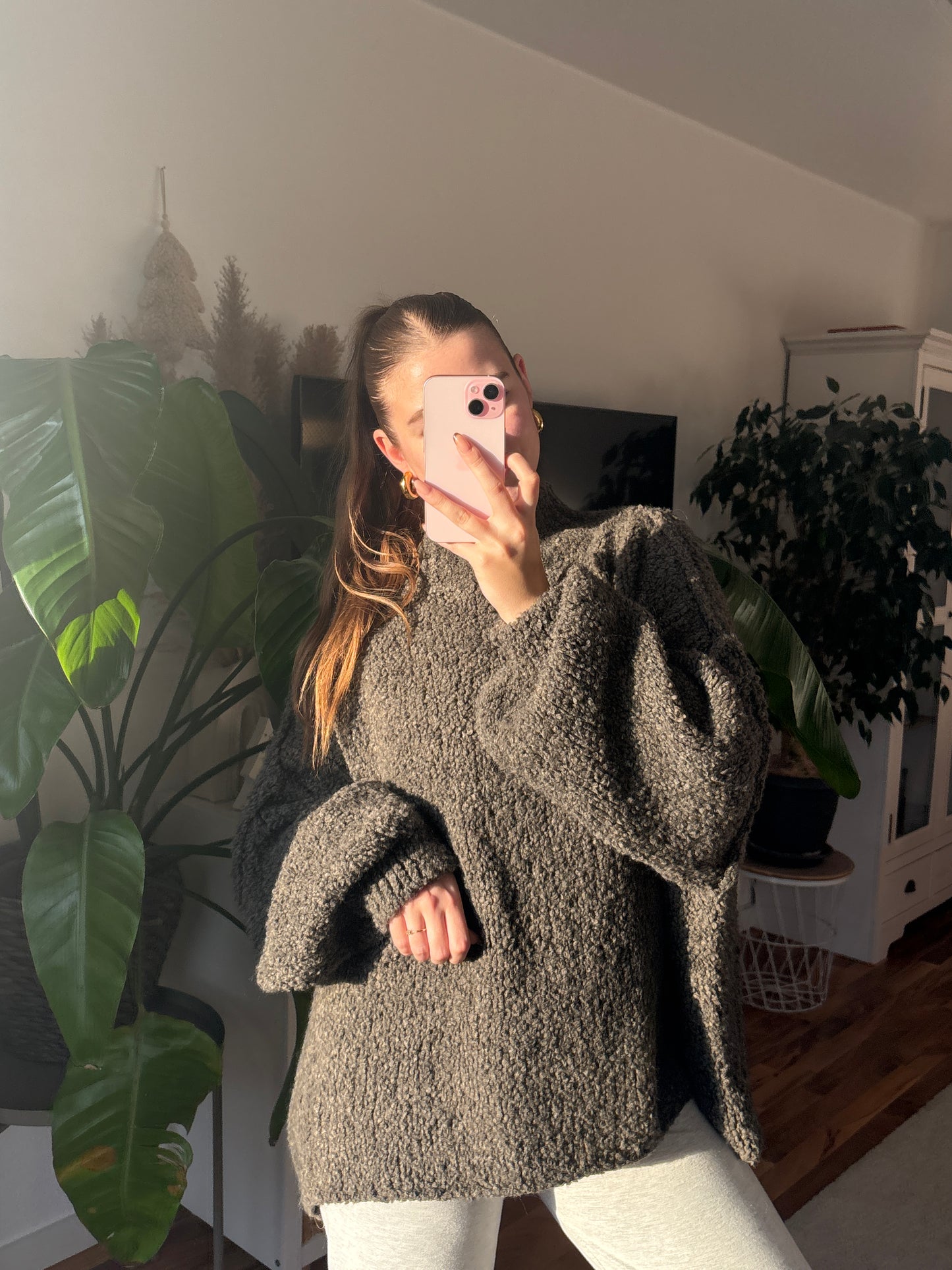 Bouclé Pullover lang - Taupe