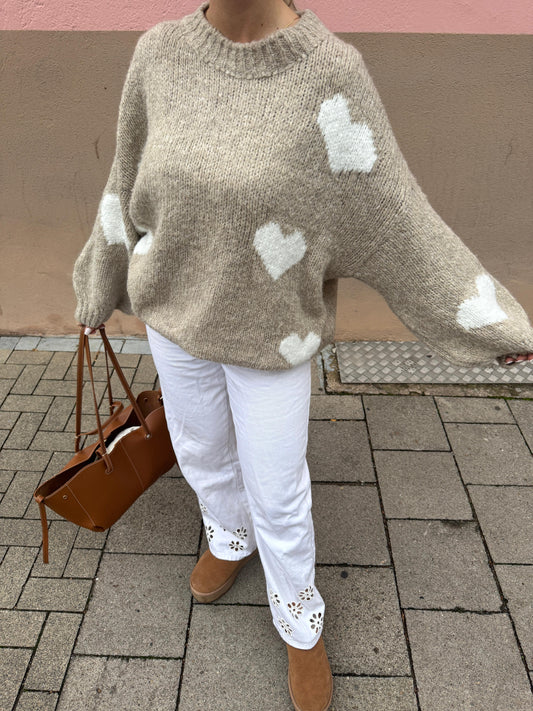 Oversize Pullover Herz Paula - Taupe