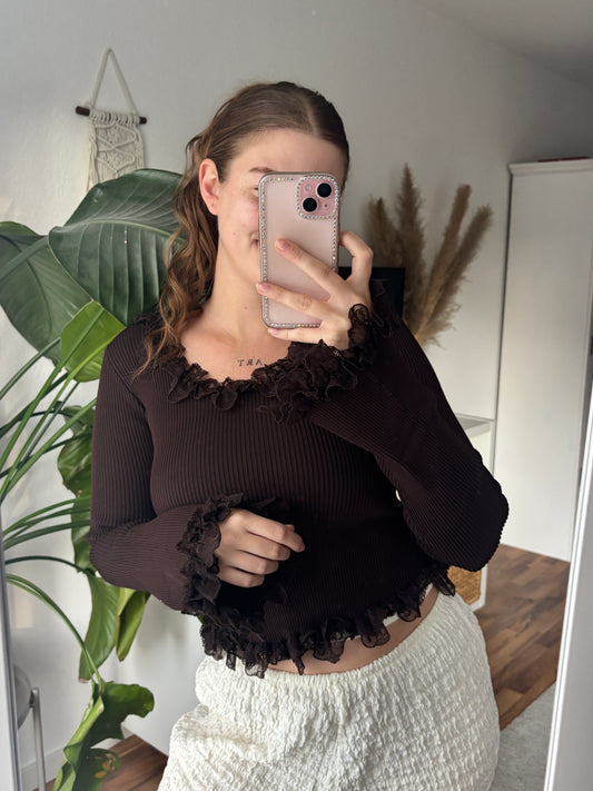 Langarmshirt mit Rüschen - Raily / braun