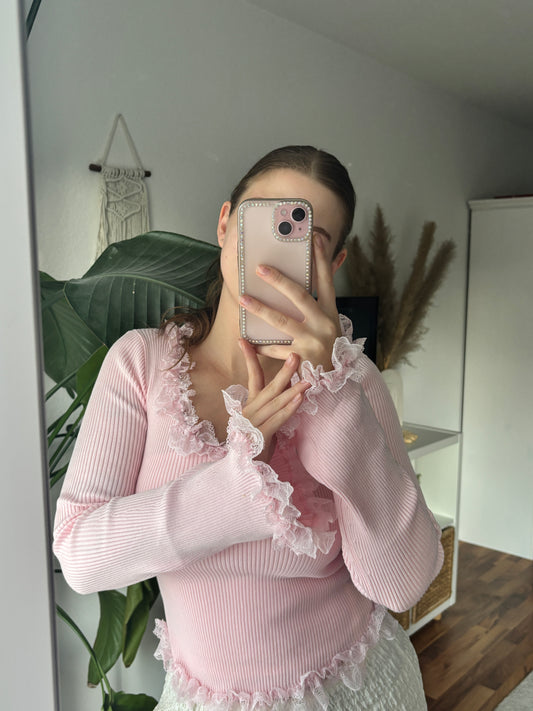 Langarmshirt mit Rüschen - Raily / rosa