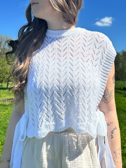 Boho Pullunder Strick - weiß