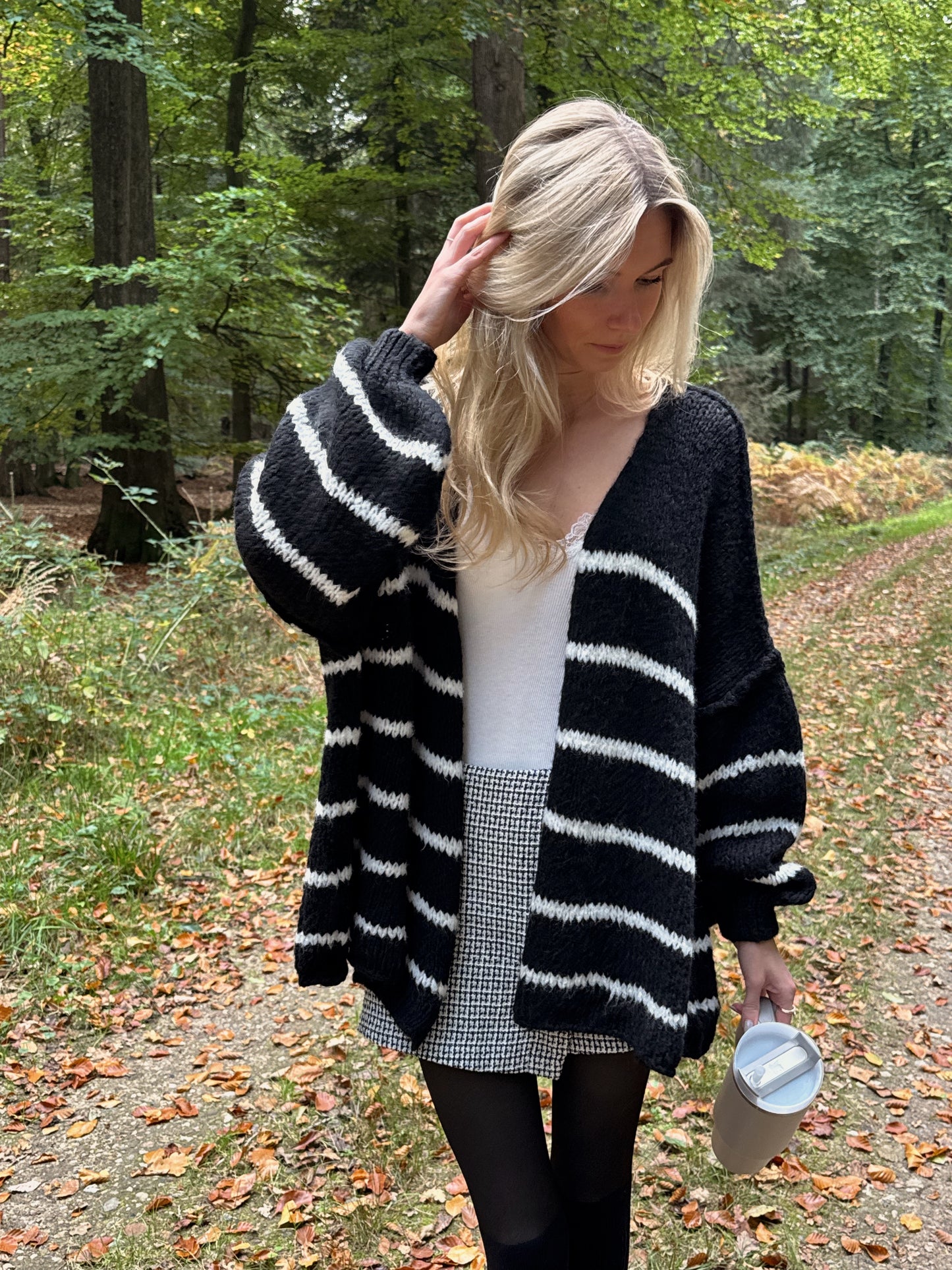 Offener Cardigan Stripe Carla - schwarz