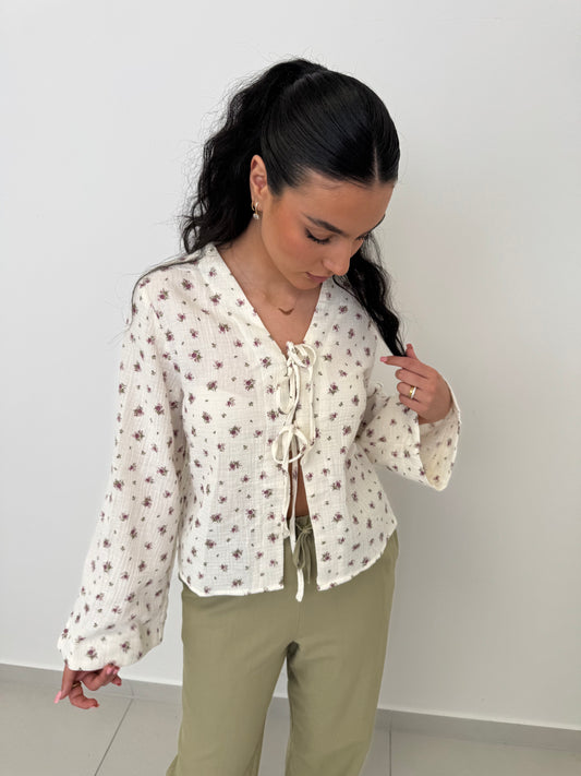 Bluse Musselin langarm zum Schnüren - Flora