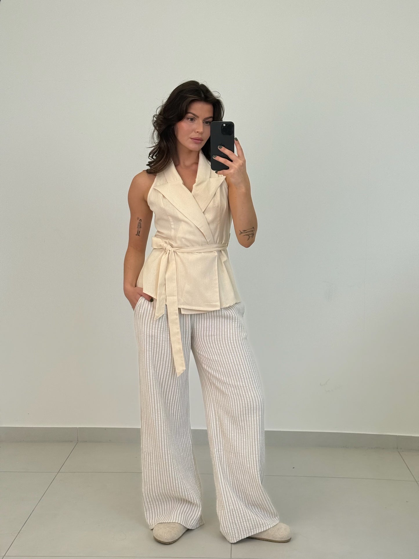 Musselin Hose - tall beige