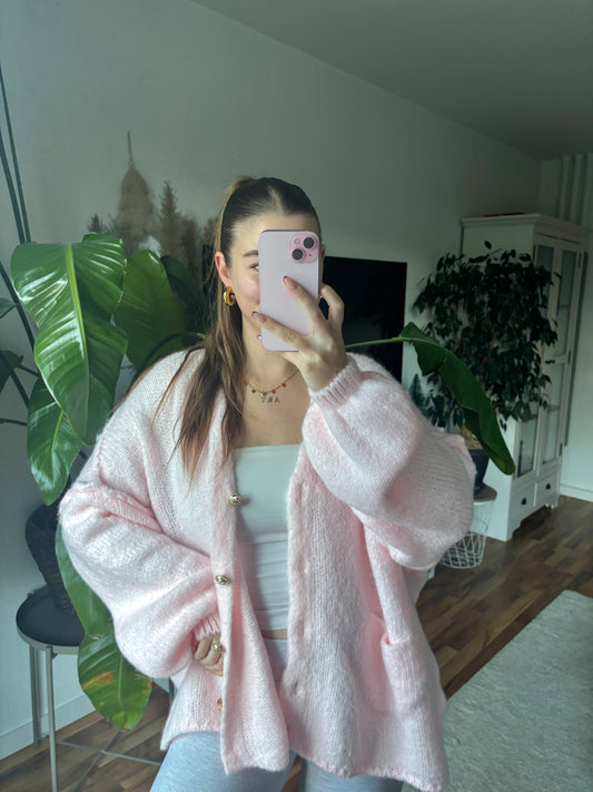 ✨ Cotton Candy Cardigan mit goldenen Knöpfen - rosa