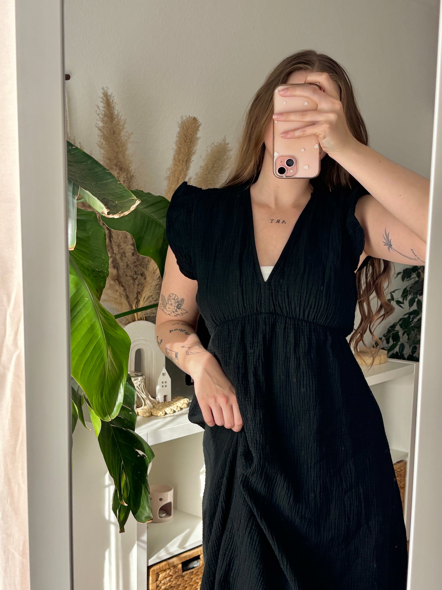 Maxidress kurzarm boho schwarz