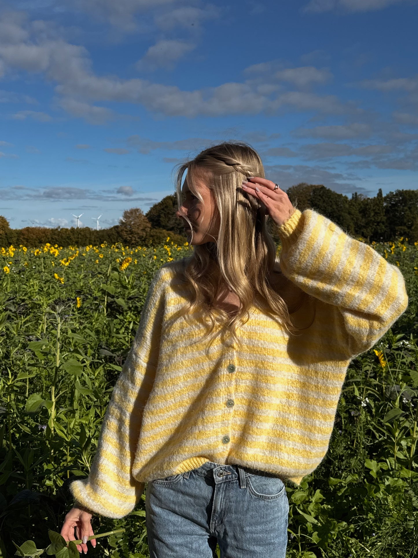 Cardigan Stripe V-Neck Linn - gelb