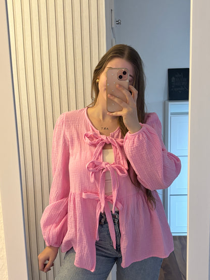Langarm Schleifen Bluse „Cotton Candy“ - rosa