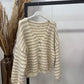 Cardigan Stripe V-Neck Linn - beige
