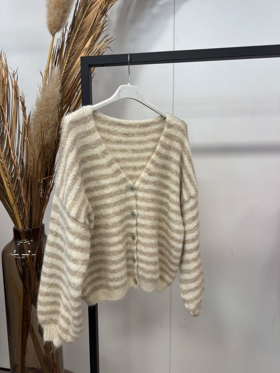 Cardigan Stripe V-Neck Linn - beige