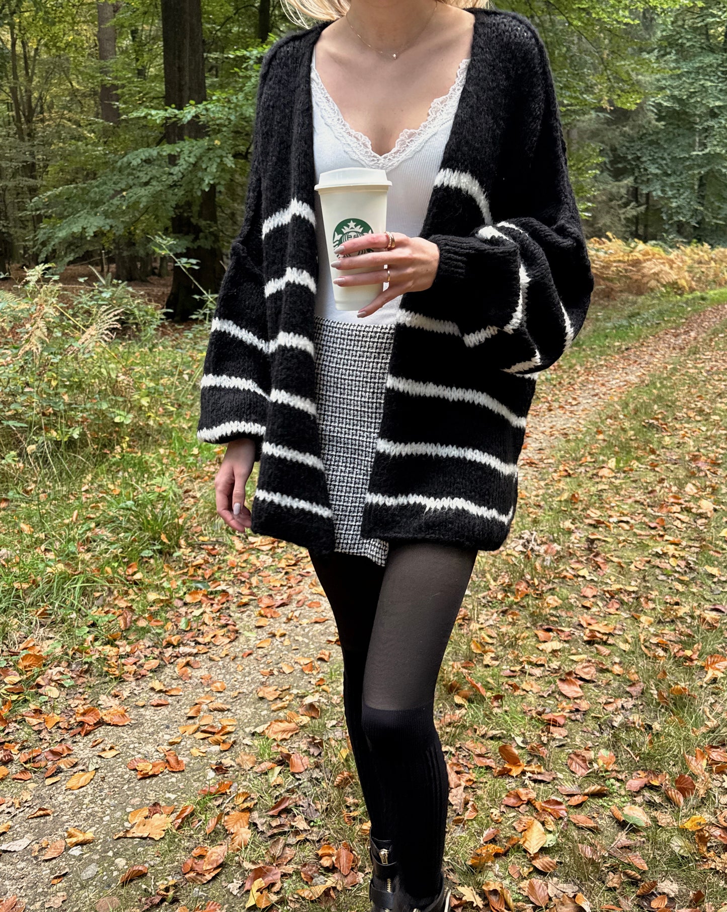 Offener Cardigan Stripe Carla - schwarz
