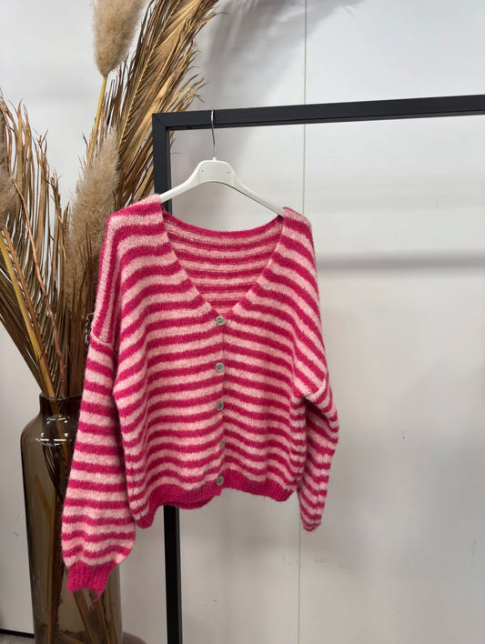 Cardigan Stripe V-Neck Linn - Pink